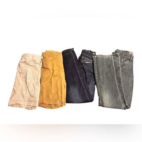 Kids Casual Bottoms Set Jeans and Shorts- Beige, Yellow, and Blue - Picture 2 of 2